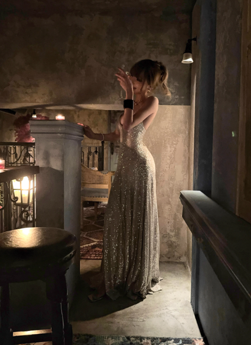 Shiny Prom Dress Spaghetti Straps Slit Long Evening Gown Cocktail Dress D3457