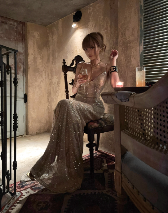 Shiny Prom Dress Spaghetti Straps Slit Long Evening Gown Cocktail Dress D3457