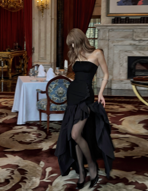 Sexy Prom Dress Strapless Pleated Slit Mermaid Evening Gown Cocktail Dress D3459