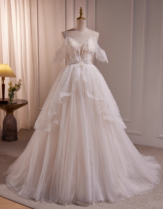 Robe de mariée beauté A-Line, décolleté en cœur, plissée, D3302