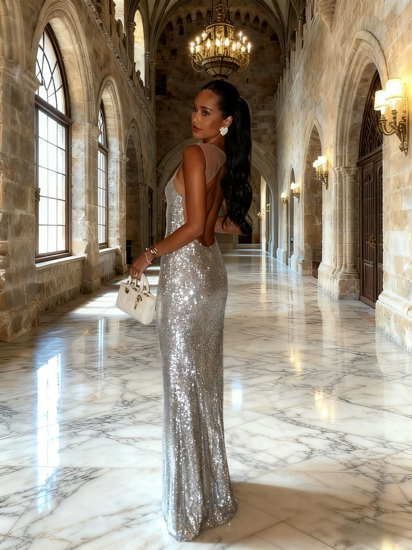 Robe de bal brillante à paillettes et col en cœur, robe de soirée sirène, robe de gala, robe de fête d'anniversaire, D3415