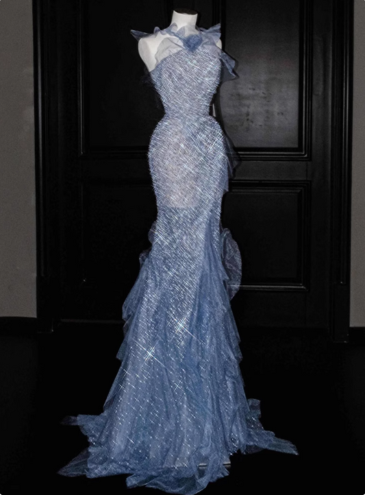 Glänzendes Ballkleid mit herzförmigem Pailletten-Meerjungfrauen-Abendkleid, Galakleid, Geburtstagspartykleid, D3415