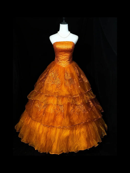 Beauty Prom Dress Strapless Tulle Tiered Ball Gown Quinceanera Dress Evening Dress D3555