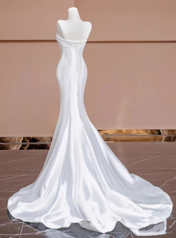 Minimalist Wedding Dress Strapless Pleated Mermaid Wedding Dress D3256