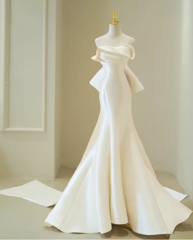 Beauty Wedding Dress Strapless Bowknot Mermaid Wedding Dress D3258