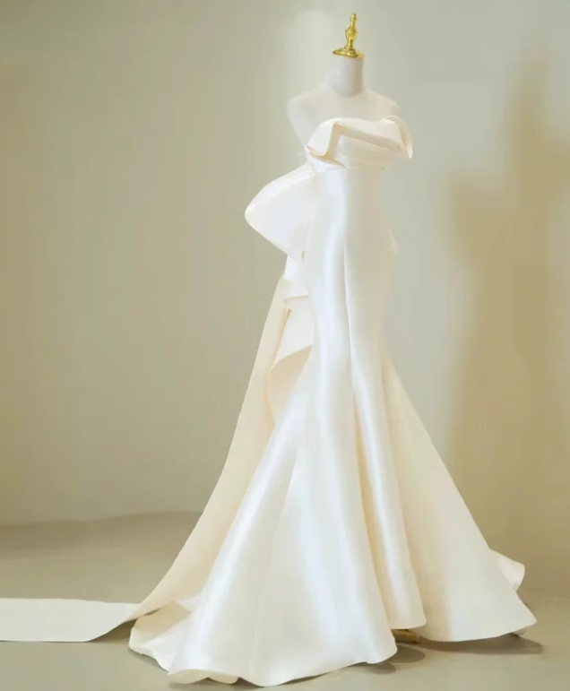 Beauty Wedding Dress Strapless Bowknot Mermaid Wedding Dress D3258