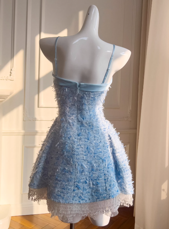 Robe de soirée courte plissée à bretelles spaghetti, tenue de soirée d'anniversaire, robe de cocktail D3339