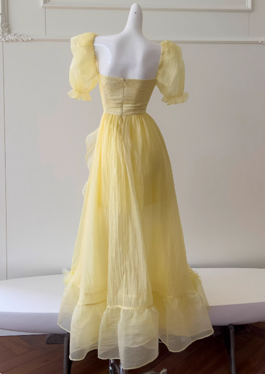 Beauty Prom Dress Square Neck Pleated Ruffle Evening Dress Gala Dress D3570