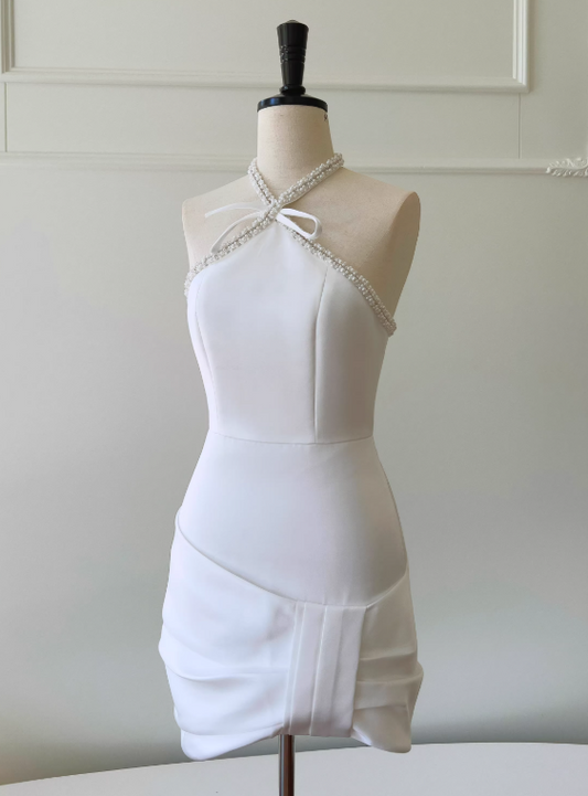 Robe de soirée courte plissée à bretelles spaghetti, tenue de soirée d'anniversaire, robe de cocktail D3339