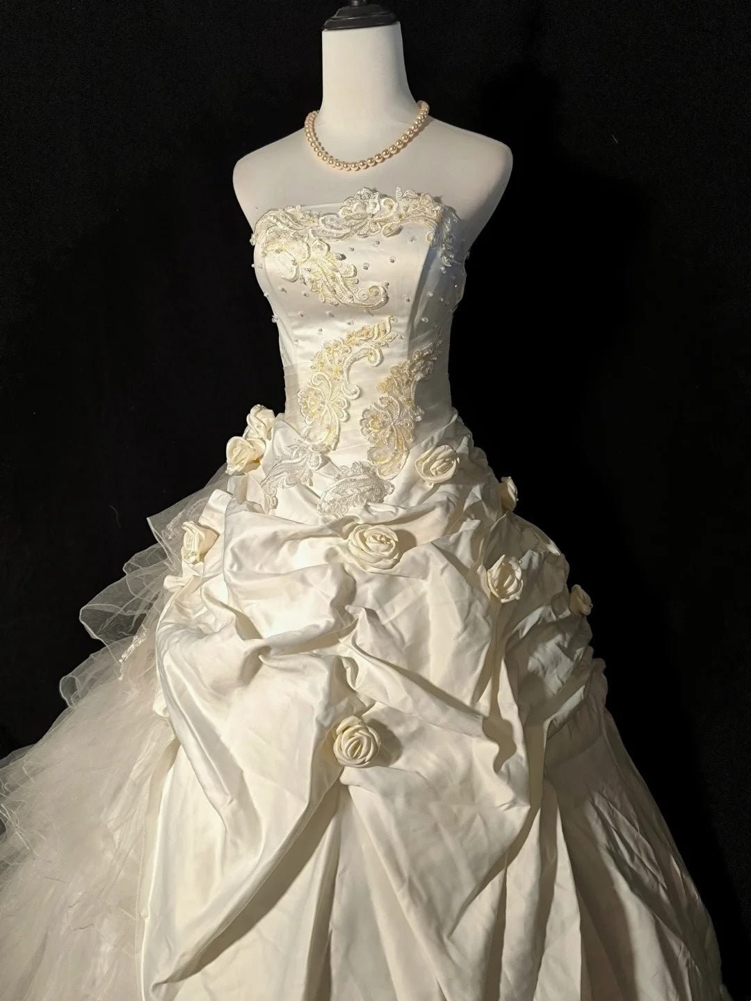 Vintage Wedding Dress Strapless Pleated Tulle Flower Wedding Dress D3581