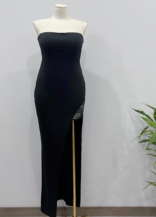 Customized Prom Dress Black Strapless Slit Birthday Party Dress Cocktail Dress D3622