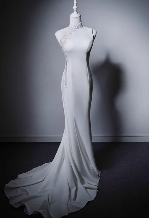 Minimalist Wedding Dress High Collar Mermaid Wedding Dress D3641