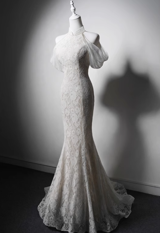 Elegant Wedding Dress Off Shoulder Backless Lace Mermaid Wedding Dress D3643