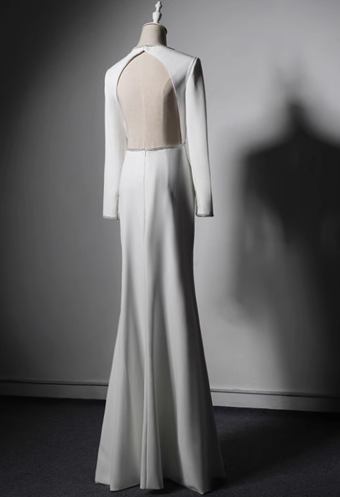 New Arrival Prom Dress White V-neck Backless Evening Dress Gala Dress D3646