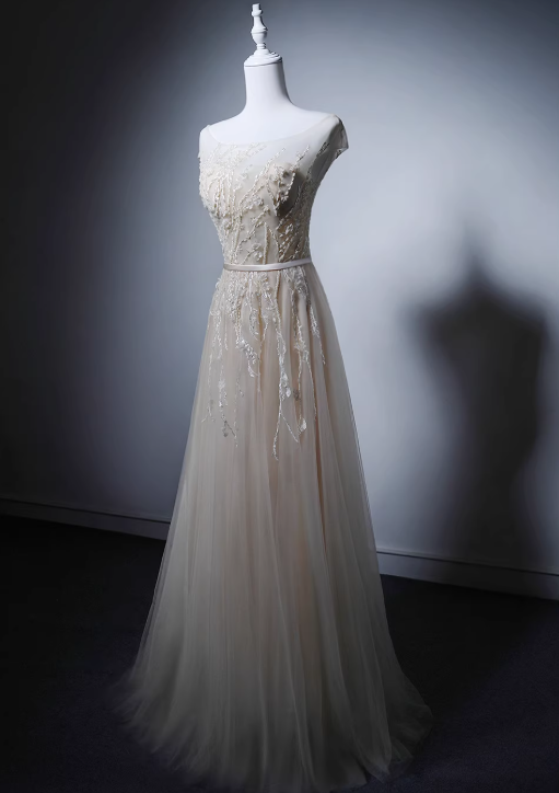 New Arrival Prom Dress A Line Crew Neck Tulle Evening Gown Prom Dress D3652