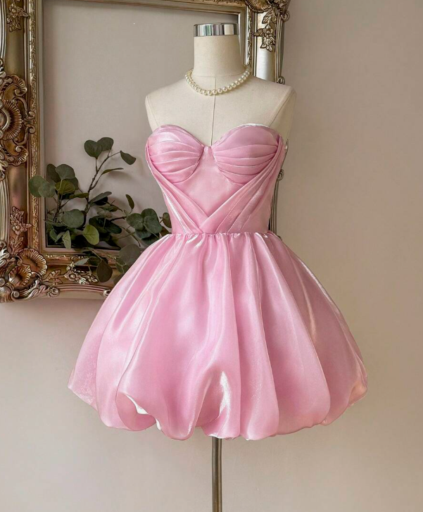 Stunning Homecoming Dress Pink Sweetheart Pleated Short Prom Dress 18th Outfits Birthday Party Dress D3674