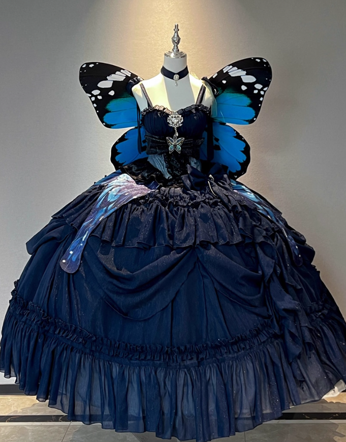 New Arrival Prom Dress Dark Blue Spaghetti Straps Pleated Ball Gown Evening Dress Quinceanera Dress D3693