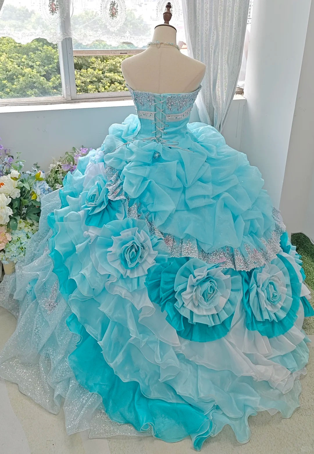 Popular Prom Dress Strapless Tiered Ruffle Ball Gown Quinceanera Dress D3710
