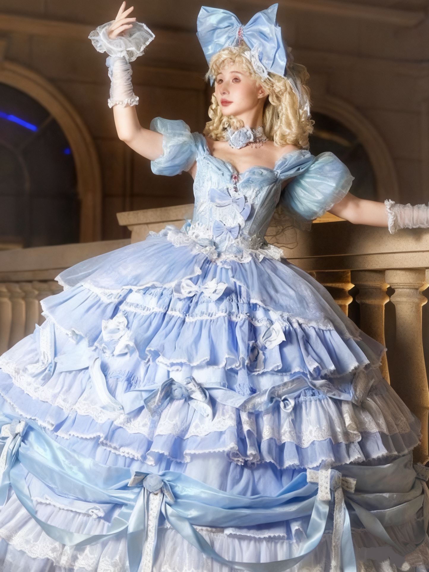 Luxury Prom Dress V-neck Pleated Tiered Ball Gown Quinceanera Outfits Evening Dress D3722