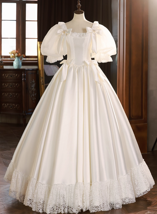 Vintage Wedding Dress Square Neck Lace Pleated Wedding Dress D3727