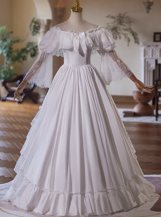 Vintage Wedding Dress V-neck Lace Pleated Wedding Dress D3734