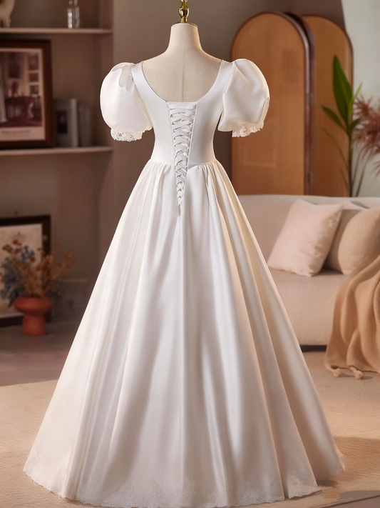 Minimalist Wedding Dress Crew Neck Pleated Wedding Dress D3740
