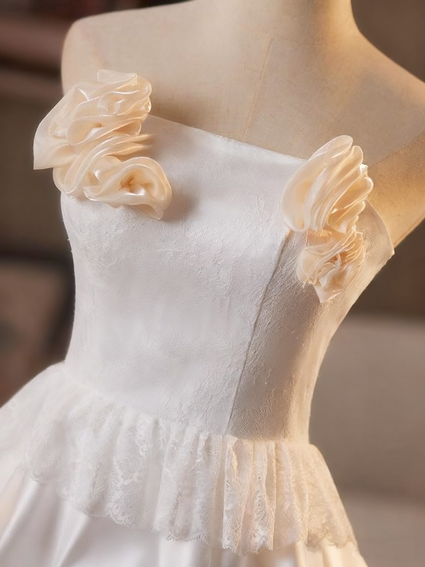 Newest Wedding Dress Strapless Flower Pleated Wedding Dress D3741