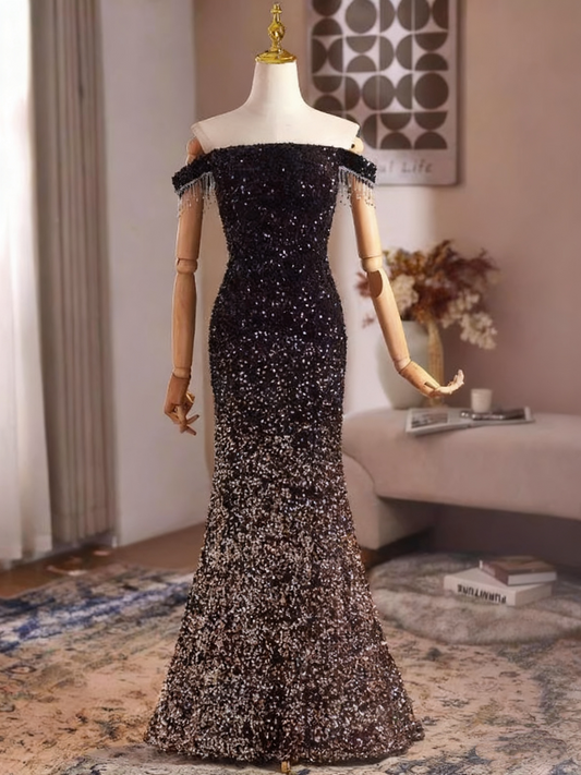 Shiny Prom Dress Off Shoulder Mermaid Evening Dress Gala Gown D3752