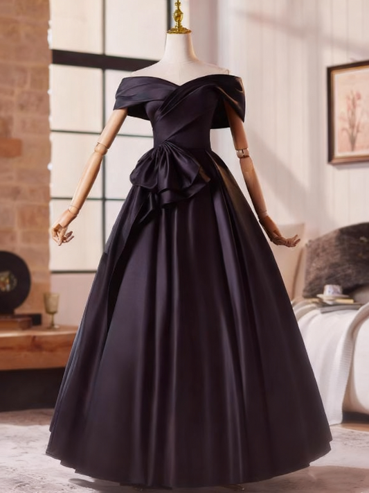 Elegant Prom Dress Black Off Shoulder Pleated Ball Gown Evening Dress D3759