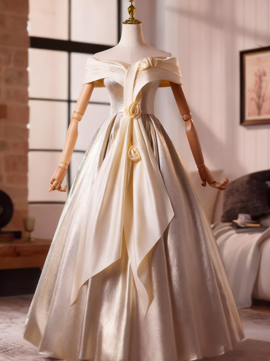 Elegant Prom Dress Off Shoulder Pleated Rose Ball Gown Evening Dress D3760