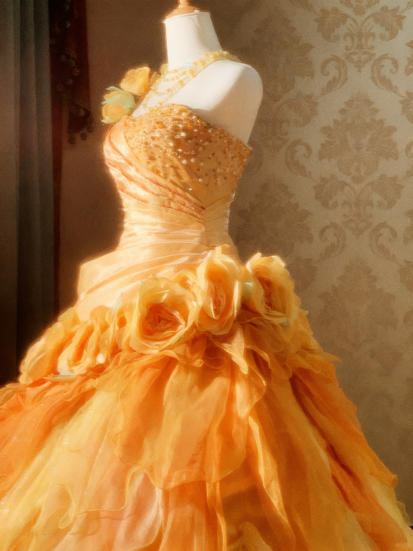 New Arrival Prom Dress One Shoulder Pleated Ruffle Ball Gown Quinceanera Dress D3763