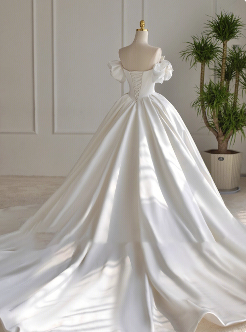 Minimalist Wedding Dress Off Shoulder Pleated Wedding Dress D3792