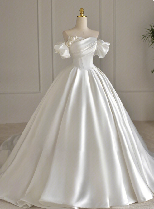 Minimalist Wedding Dress Off Shoulder Pleated Wedding Dress D3792