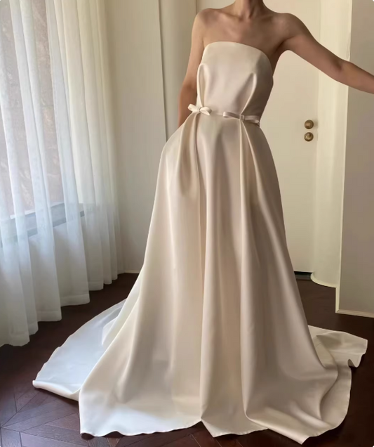 Minimalist Wedding Dress Strapless Pleated Wedding Dress D3794