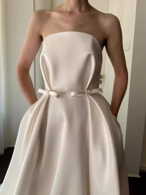 Minimalist Wedding Dress Strapless Pleated Wedding Dress D3794