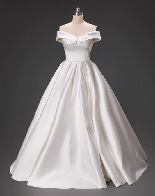 Minimalist Wedding Dress Off Shoulder Pleated Wedding Dress D3797