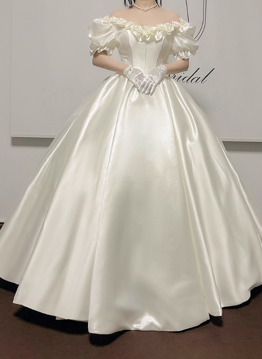 Retro Wedding Dress Off Shoulder Flower Wedding Dress D3799