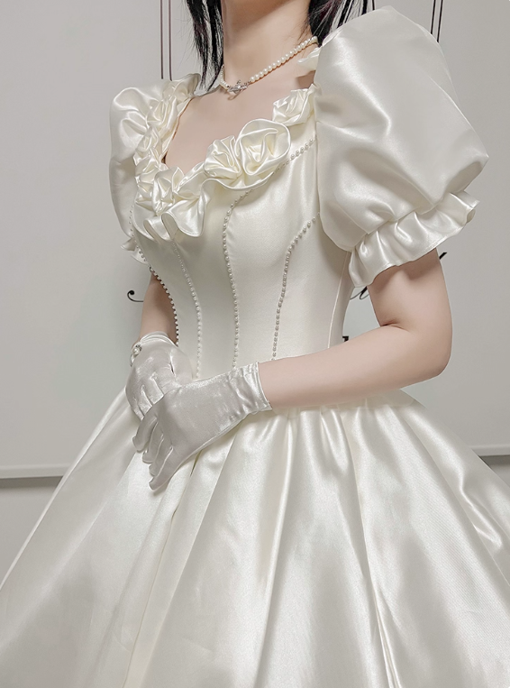 Retro Wedding Dress Off Shoulder Flower Wedding Dress D3799