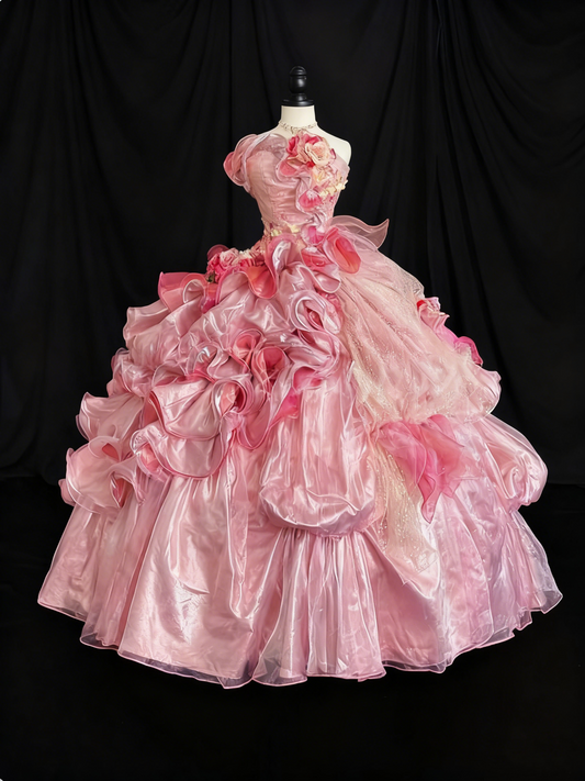 Gorgeous Prom Dress Strapless Ruffle Ball Gown Sweet 16 Dress Birthday Outfits D3802