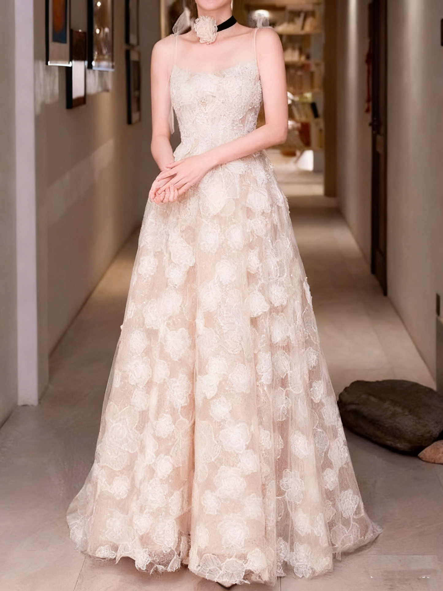 New Design Prom Dress Spaghetti Straps Flower Evening Dress Gala Dress Birthday Party Dress D3808