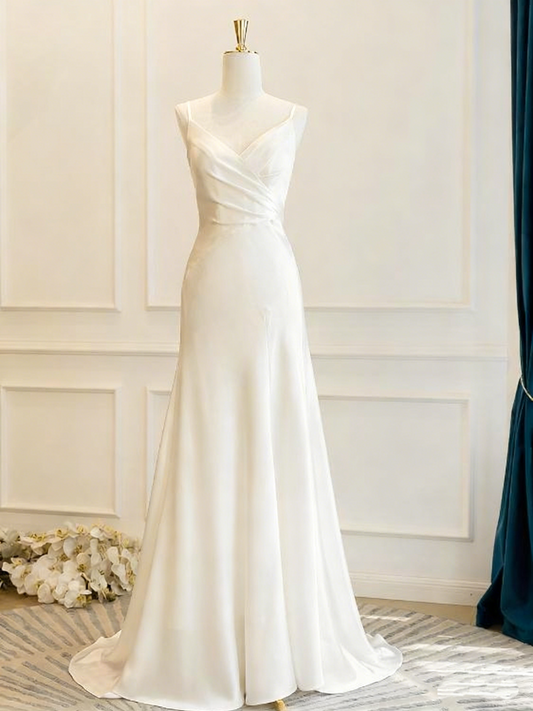 Minimalist Wedding Dress V-neck Pleated Wedding Dress D3810