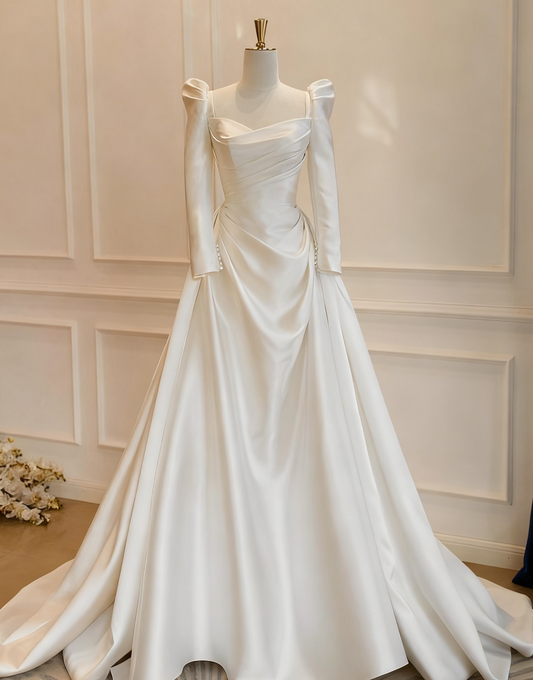 Vintage Wedding Dress Long Sleeves Pleated Wedding Dress D3812