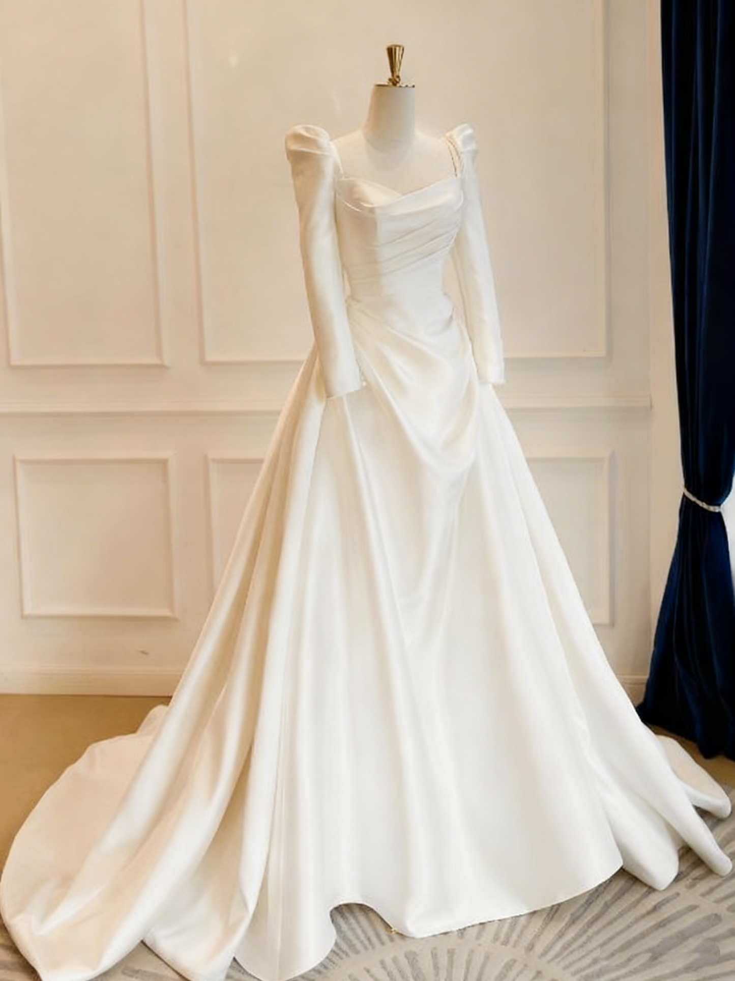 Vintage Wedding Dress Long Sleeves Pleated Wedding Dress D3812