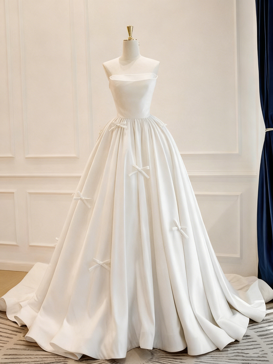 Minimalist Wedding Dress Strapless Bowknot Pleated Wedding Dress D3820