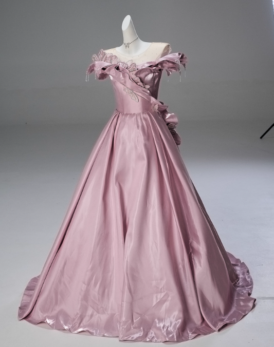 Beauty Prom Dress Crew Neck Pleated Ball Gown Quinceanera Dress Evening Dress D3854