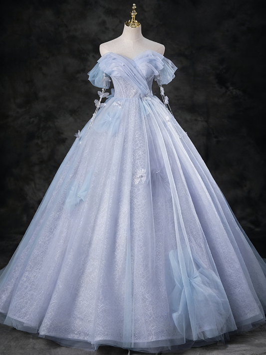 Elegant Prom Dress Off Shoulder Pleated Tulle Ball Gown Evening Dress Sweet 16 Dress D3855