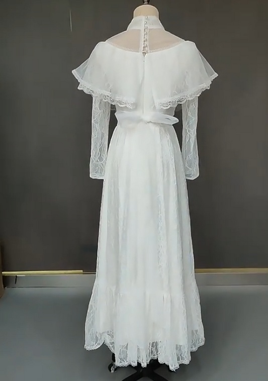 Retro Wedding Dress High Collar Lace Pleated Wedding Dress D3864