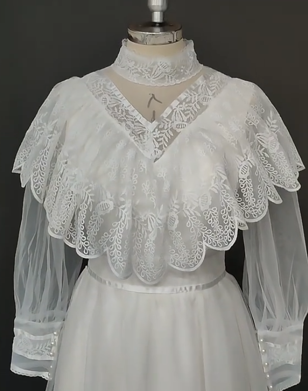 Vintage Wedding Dress High Collar Tulle Wedding Dress D3868