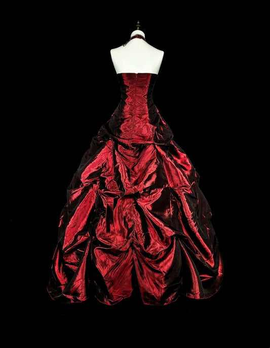 Stunning Prom Dress Wine Red Halter Pleated Ball Gown Evening Dress Quinceanera Outfits D3875