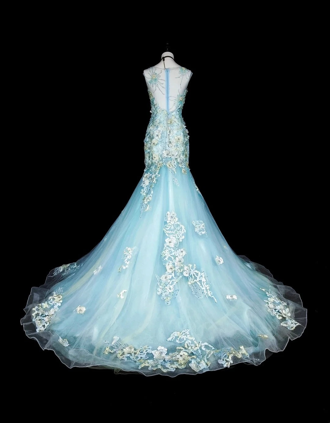 Beauty Prom Dress Light Blue Pleated Tulle Mermaid Evening Dress Birthday Party Outfits D3878